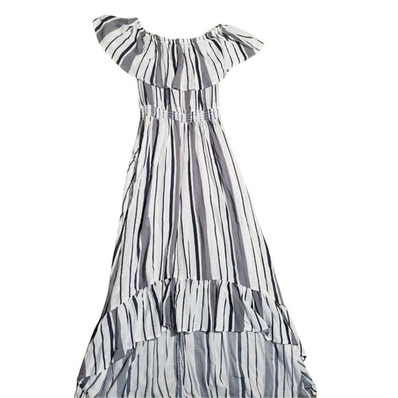 SOLD ! New Look Gray Striped Off Shoulder Casual Maxi Dress Size Small GUC - Picture 11 of 15